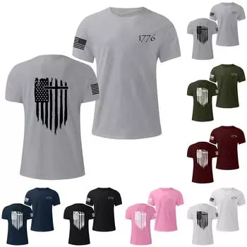 Мужская модная повседневная футболка с круглым вырезом и коротким рукавом с принтом «День независимости» L