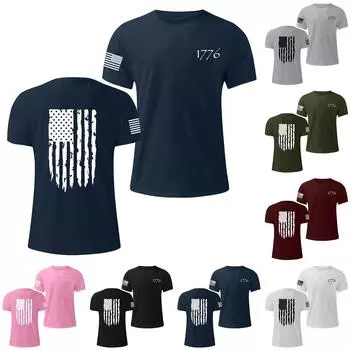 Мужская модная повседневная футболка с круглым вырезом и коротким рукавом с принтом «День независимости» L