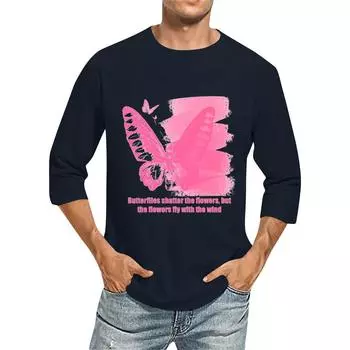 Мужская модная повседневная футболка с принтом и рукавом семь восьмых, круглым вырезом S тёмно-синий