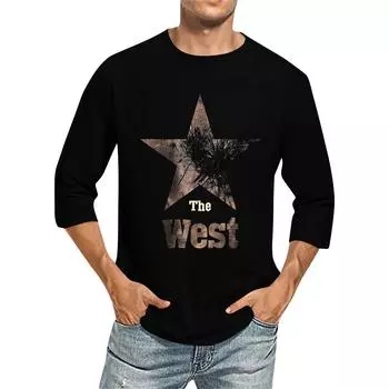 Мужская модная повседневная футболка с принтом и рукавом семь восьмых, круглым вырезом L чёрный