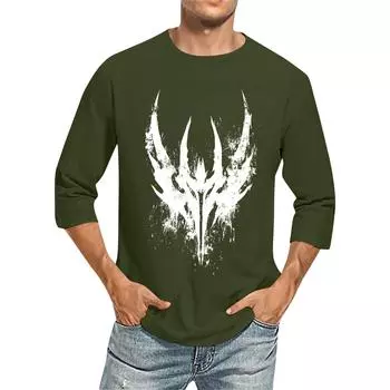 Мужская модная повседневная футболка с принтом и рукавом семь восьмых, круглым вырезом S