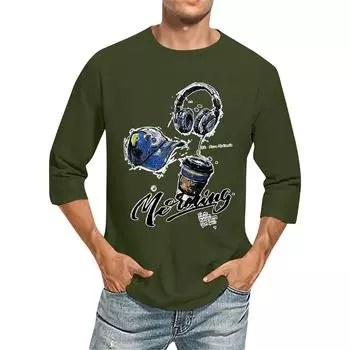 Мужская модная повседневная футболка с принтом и рукавом семь восьмых, круглым вырезом L