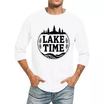 Мужская модная повседневная футболка с принтом и рукавом семь восьмых, круглым вырезом L белый