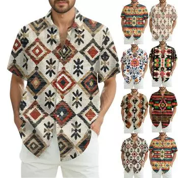 Мужская модная, повседневная и свободная рубашка в стиле бохо с короткими рукавами и принтом L