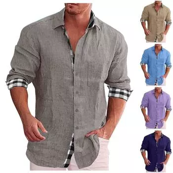 Мужская модная повседневная карманная однотонная футболка с длинным рукавом на пуговицах, блузка