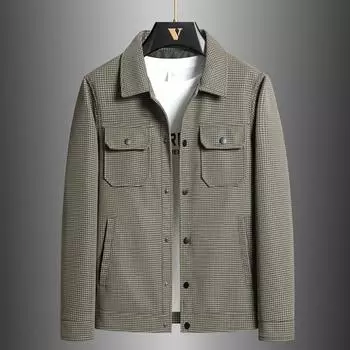 Мужская модная повседневная кожаная куртка с лацканами, простое универсальное пальто, мужская куртка-карго в клетку Thousand Bird Check Trend M