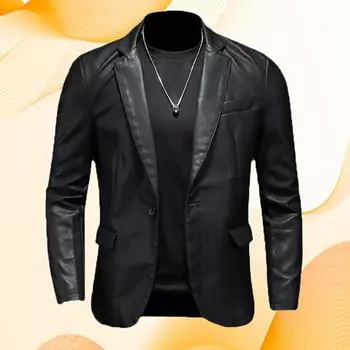 Мужская модная повседневная куртка из искусственной кожи, мужская куртка, весенне-осенняя тонкая кожаная куртка с лацканами M чёрный