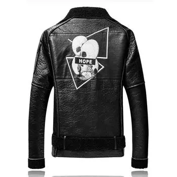 Мужская модная повседневная куртка из искусственной кожи с лацканами, кожаная мотоциклетная куртка с плюшем, большой размер, однобортная, с меховой отделкой PY091 3XL чёрный