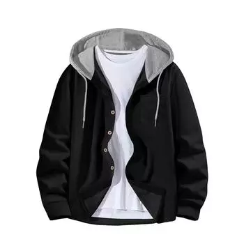 Мужская модная повседневная куртка-кардиган с цветными блоками и пряжкой на капюшоне L