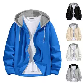 Мужская модная повседневная куртка-кардиган с цветными блоками и пряжкой на капюшоне XXXL хаки