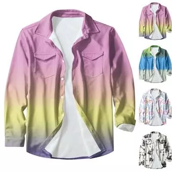 Мужская модная повседневная куртка-кардиган с пуговицами и лацканами с длинными рукавами и принтом XXXXXXL синий