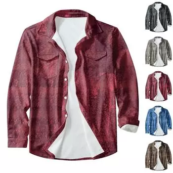 Мужская модная повседневная куртка-кардиган с пуговицами и лацканами с длинными рукавами и принтом XXXXXL синий