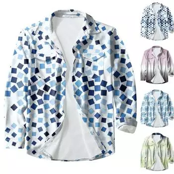 Мужская модная повседневная куртка-кардиган с пуговицами и лацканами с длинными рукавами и принтом XXXL зелёный