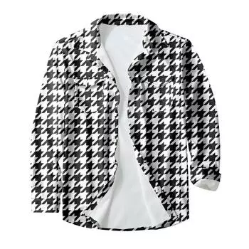 Мужская модная повседневная куртка-кардиган с пуговицами и лацканами с длинными рукавами и принтом L чёрный