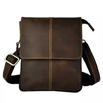 Мужская модная повседневная маленькая тонкая сумка через плечо из натуральной кожи, сумка через плечо, поясной ремень, чехол для телефона темно-коричневого