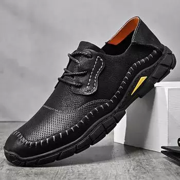 Мужская модная повседневная обувь, кожаная обувь на шнуровке 39 серый