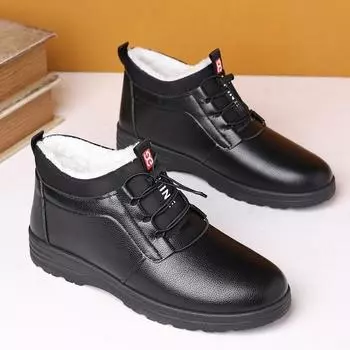 Мужская модная повседневная обувь, непромокаемая зимняя обувь, зимняя обувь, обувь на плоской подошве, сохраняет тепло, мужская кожаная обувь 39 чёрный