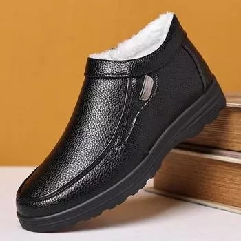 Мужская модная повседневная обувь, непромокаемая зимняя обувь, зимняя обувь, обувь на плоской подошве, сохраняет тепло, мужская кожаная обувь 39 чёрный
