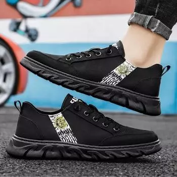 Мужская модная повседневная обувь, трендовая парусиновая обувь, закрывающая стопу, мужские туфли на плоской подошве, легкие мягкие кроссовки для ходьбы 2024 года, новинка, весна-осень 39 чёрный