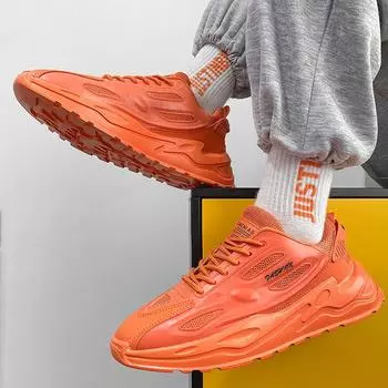 Мужская модная повседневная обувь. Трендовые уличные кроссовки. Легкая мужская обувь для бега на открытом воздухе. Мужская обувь на мягкой подошве с дышащей сеткой. 43 оранжевый