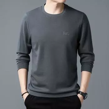 Мужская модная повседневная однотонная толстовка с длинными рукавами и круглым вырезом, молодежная футболка M