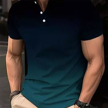 Мужская модная повседневная рубашка-поло с постепенным переходом цвета из полиэфирного волокна, обычная версия, подходит для лета S красный