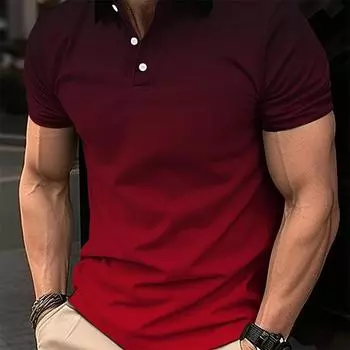 Мужская модная повседневная рубашка-поло с постепенным переходом цвета из полиэфирного волокна, обычная версия, подходит для лета S красный