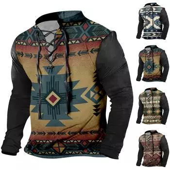 Мужская модная повседневная рубашка с длинным рукавом и принтом в стиле ретро, верхняя блузка L бежевый