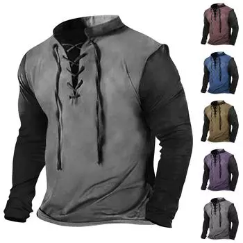 Мужская модная повседневная рубашка с длинным рукавом и принтом в стиле ретро, верхняя блузка L синий