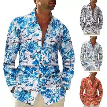 Мужская модная повседневная рубашка с длинным рукавом и пуговицами с лацканами, верхняя блузка XXXL