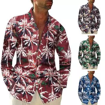 Мужская модная повседневная рубашка с длинным рукавом и пуговицами с лацканами, верхняя блузка XXXL зелёный