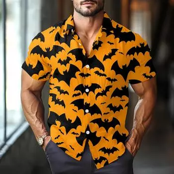 Мужская модная повседневная рубашка с коротким рукавом свободного кроя с принтом на Хэллоуин L