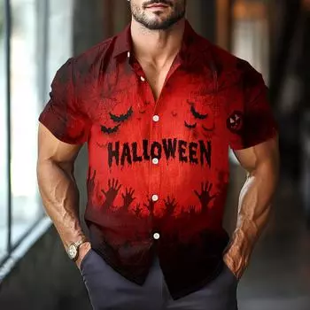 Мужская модная повседневная рубашка с коротким рукавом свободного кроя с принтом на Хэллоуин L