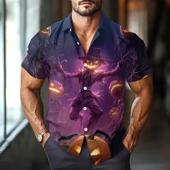 Мужская модная повседневная рубашка с коротким рукавом свободного кроя с принтом на Хэллоуин XXXL фиолетовый