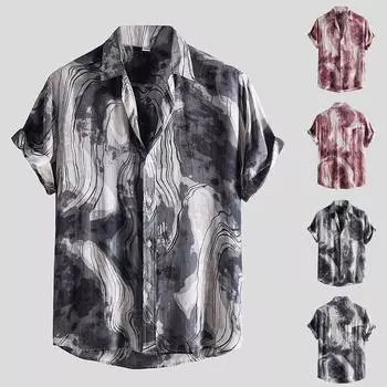 Мужская модная повседневная рубашка с короткими рукавами и принтом Hawaii Vacation L серый