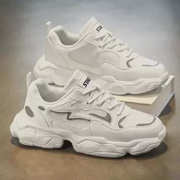 Мужская модная повседневная спортивная обувь 2024 года — толстая подошва, молодежный стиль для весны и осени 42 чёрный