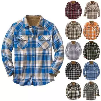 Мужская модная повседневная свободная клетчатая рубашка с карманами и лацканами с длинным рукавом, верхняя блузка M зелёный
