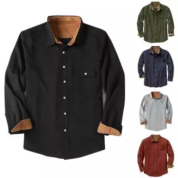 Мужская модная повседневная свободная однотонная рубашка с лацканами и длинными рукавами, верхняя блузка L зелёный