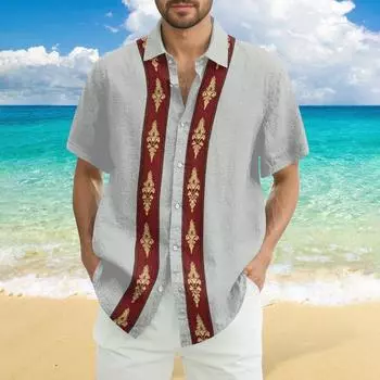 Мужская модная повседневная свободная полосатая пляжная рубашка с короткими рукавами XL