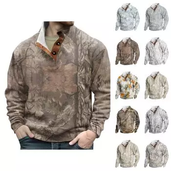 Мужская модная повседневная свободная толстовка-пуловер с пряжками и длинными рукавами на 3 пуговицах L бежевый