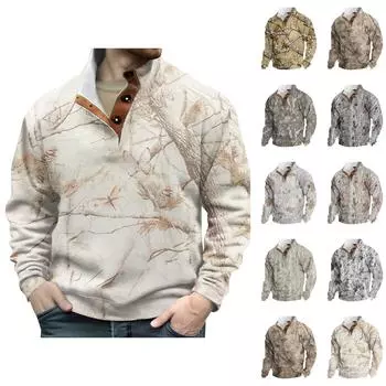 Мужская модная повседневная свободная толстовка-пуловер с пряжками и длинными рукавами на 3 пуговицах S