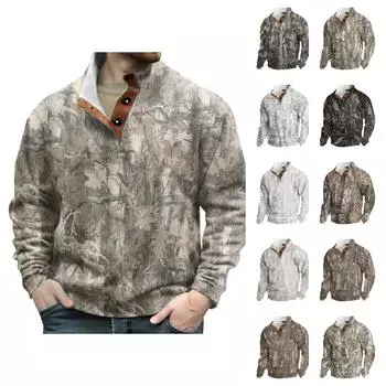 Мужская модная повседневная свободная толстовка-пуловер с пряжками и длинными рукавами на 3 пуговицах L бежевый