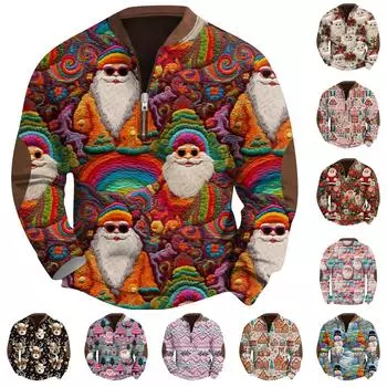 Мужская модная повседневная свободная толстовка с длинным рукавом и застежкой-молнией на половину воротника с камуфляжным принтом L бежевый