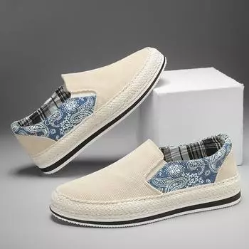 Мужская модная повседневная тканевая обувь, парусиновые лоферы без шнуровки, эспадрильи, прогулочные кроссовки для отдыха, мокасины, туфли-лодочки 39 бежевый