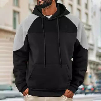Мужская модная повседневная толстовка с капюшоном и вставками на плечах L чёрный