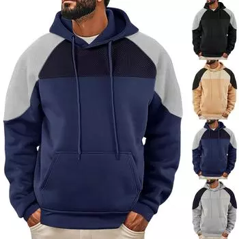 Мужская модная повседневная толстовка с капюшоном и вставками на плечах L чёрный