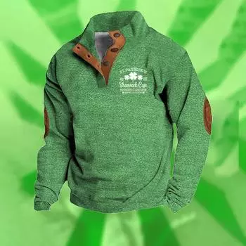 Мужская модная повседневная толстовка с капюшоном на три пуговицы с принтом Дня Святого Патрика, весна-осень, с длинным рукавом и пряжкой L армия зеленый