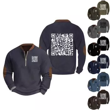 Мужская модная повседневная толстовка с капюшоном, свободным длинным рукавом и воротником-молнией с забавным принтом L чёрный