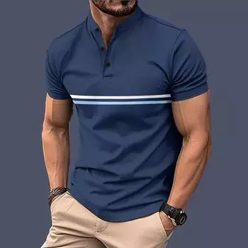 Мужская модная повседневная универсальная полосатая рубашка-поло с воротником-стойкой и коротким рукавом S