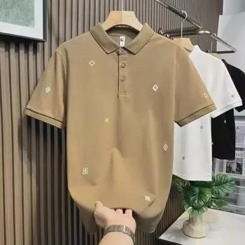 Мужская модная приталенная рубашка поло с лацканами - Лето 2023 Футболка в корейском стиле 2XL чёрный